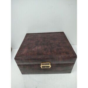 Bailey Banks Biddle jewelry box Mirror Lock Key Crocodile Leather 9"×8×4.5"